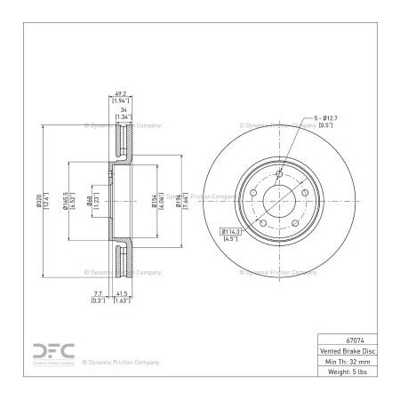 Dynamic Friction Co Disc Brake Rotor - 600-67074 600-67074